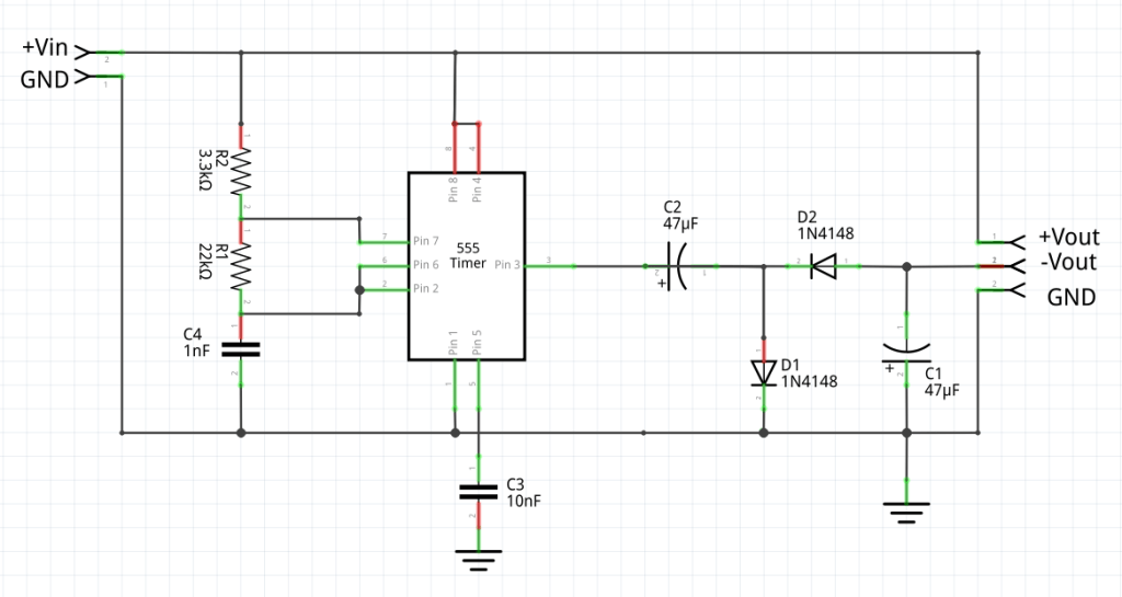 Practical realization of a polarity inverter using a 555 timer.