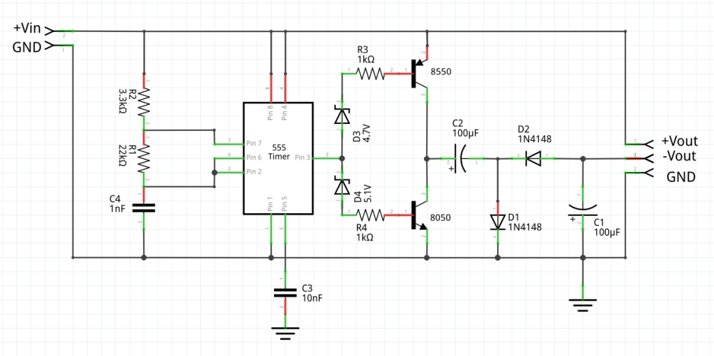 Practical schematic of the previous polarity inverter adapted to provide a higher current at its output.